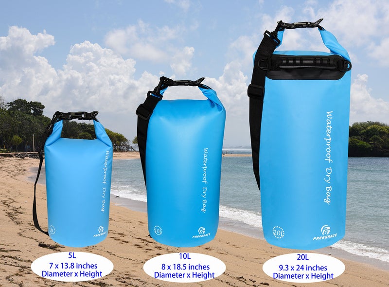 Freegrace Waterproof Dry Bags Set of 3 Dry Bag with 2 Zip Lock Seals & Detachable Shoulder Strap, Waist Pouch & Phone Case - Can Be Submerged Into Water - for Swimming (Sky Blue, 5L) - Image 2